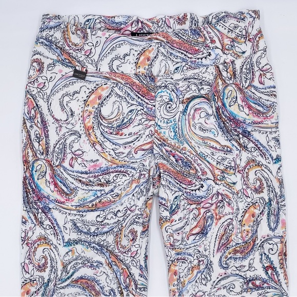 Lisette L Montreal Slim Cropped Pants Coral Reef Jacquard Peach Printed Size 6 - Picture 3 of 10